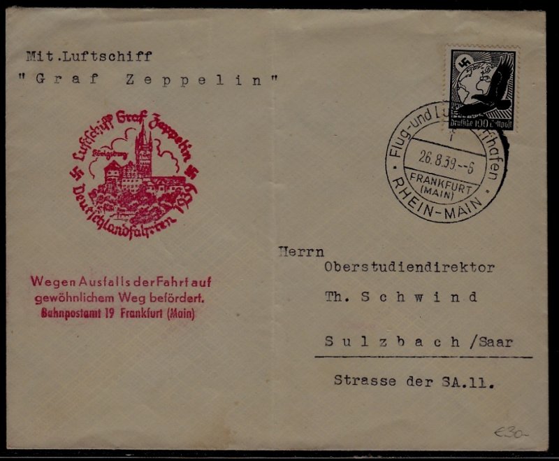 Germany Zeppelin cover folded 26.8.39