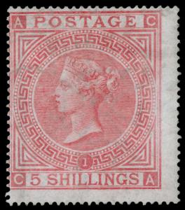 SG127, SCARCE 5s pale rose PLATE 1, LH MINT. Cat £11000. CA