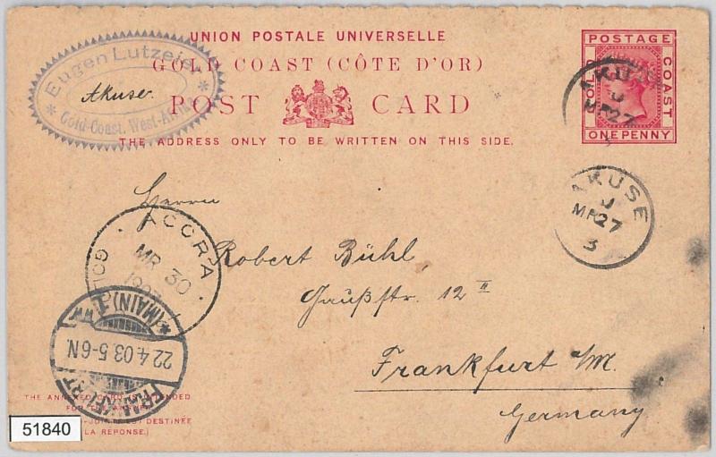 51840 - Gold Coast -  POSTAL HISTORY - STATIONERY CARD: AKUSE to GERMANY 1903