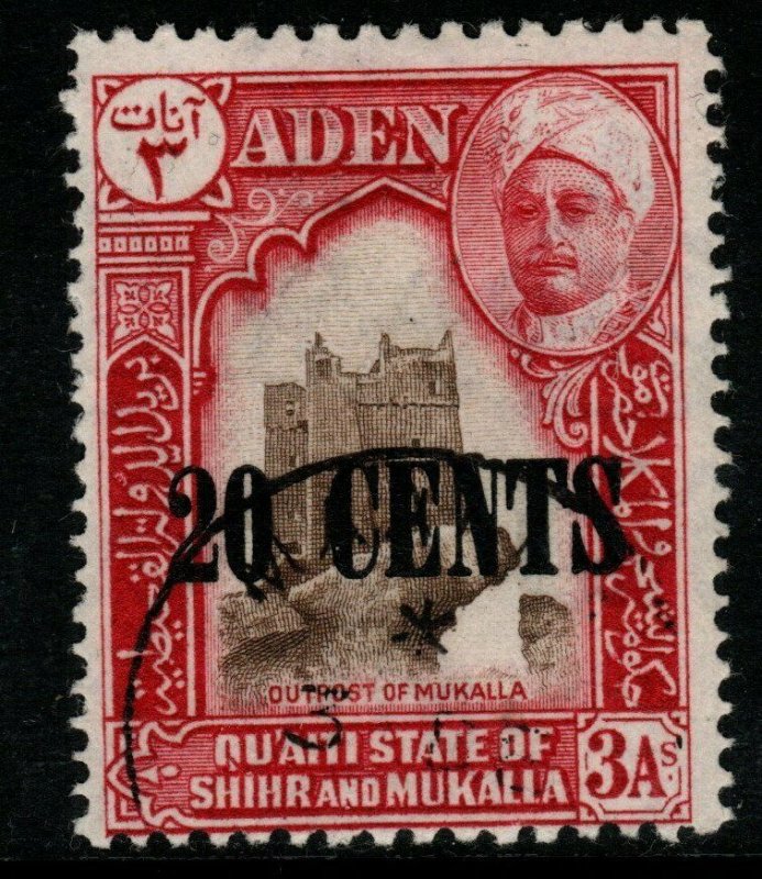 ADEN-HADHRAMAUT SG23 1951 20c on 3a SEPIA & CARMINE FINE USED