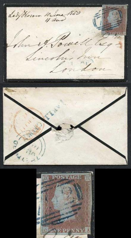 1841 Penny Red (CA) with a 792 (Larlingford) cancel in BLUE Cat 750 pounds