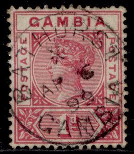 GAMBIA QV SG38b, 1d carmine, FINE USED. Cat £425. REPAIRED S VARIETY CDS