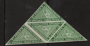 Newfoundland #3 Very Fine Mint 1857 Printing Triangular Block **With Cert.**