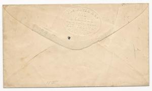 US 19th Century Cover Scott #25 tied Black CDS Colorless Embossed ADV Backflap