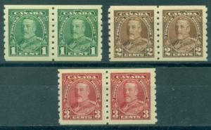 Canada #228-230  Coil Pairs  Mint  VF NH&H  Scott $133.00