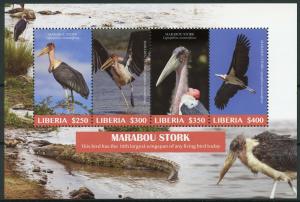 Liberia 2019 MNH Marabou Stork 4v M/S Crocodiles Storks Birds Stamps