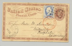 United States 1875 (May 21), postal card from Boonville, Ind. to Germany