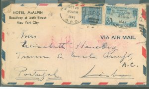 US  1941 Cover to Portugal, 5c Prexie + 25c Clipper