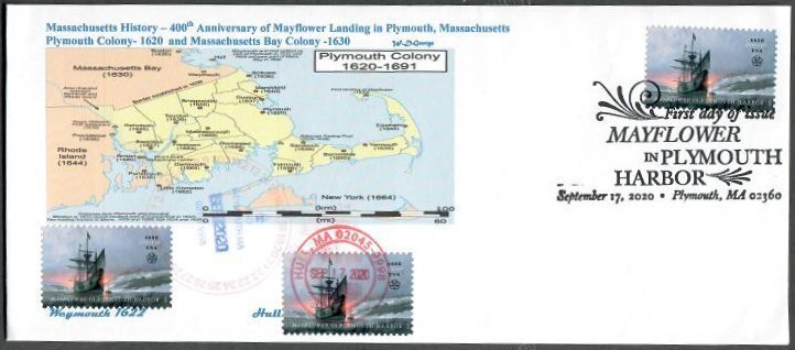 Scott #5524- FDC-Wally Jr Cachet #3 -Mayflower in Plymouth Harbor -3 Postmarks