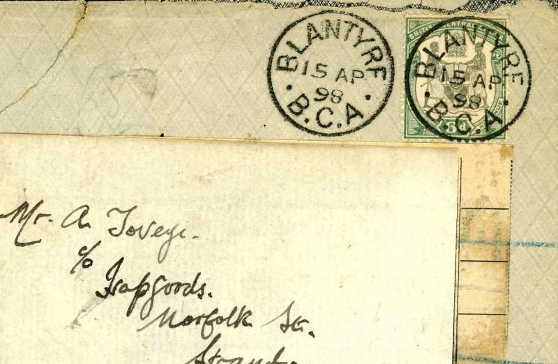 W43c 1898 NYASALAND B.C.A. Blantyre FORWARDING AGENT London