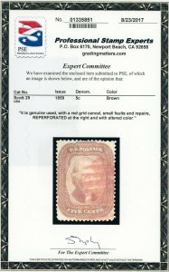 US Stamp #29 Jefferson 5c. PSE Cert - Used - CV $425.00 