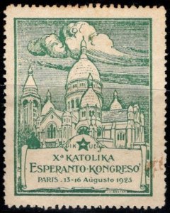 1925 France Poster Stamp 10th Catholic Esperanto Congress Paris 13-16 August