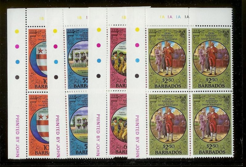 BARBADOS Sc#528-531 Complete Mint Never Hinged PLATE BLOCK Set