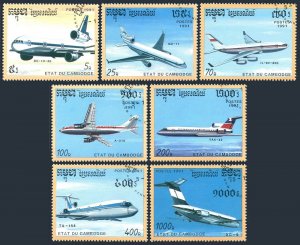 Cambodia 1152-1158,CTO.Michel 1230-1236. Aircraft 1991. DC-10,MD-11,IL96,TU-154,