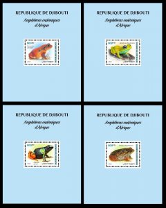 DJIBOUTI 2025 4 X SS1V - AMPHIBIANS OF AFRICA - FROG FROGS FROGS - MNH-