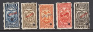 Ecuador 1919-1924 Revenues, SPECIMEN ovpt & Security Punch, MNH. 5 diff, F-VF