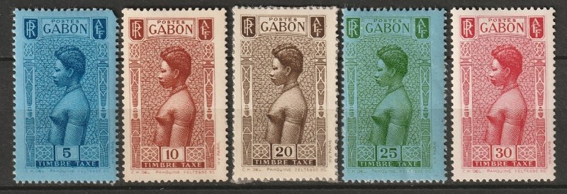 Gabon 1932 Sc J23-7 postage due partial set MH* some paper adhesion