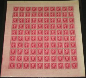 SWEDEN #58 10ore Oscar, Complete sheet of 100, og, NH, Facit $1,575.00