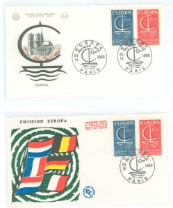 France 1163-4 1966 Europa Cept - Sailboat set of two on two first day covers with two different cachets.