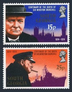 South Georgia 39-40,40a,MNH.Michel 47-48,Bl.1. Sir Winston Churchill,Battleship.