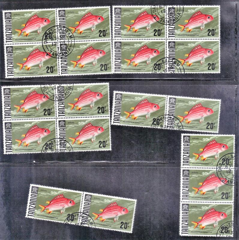 TANZANIA # 34 LOT of 19 STAMPS CTO 20sh NH 1967-71 FISH