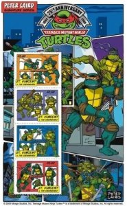 St. Vincent 2009 - Teenage Mutant Ninja Turtles TMNT - Sheet of 4 SC# 3669 - MNH