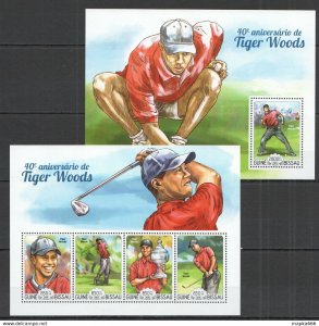 2015 Guinea-Bissau Gold Legend Tiger Woods Kb+Bl ** Stamps St1009