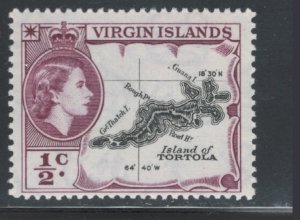 Virgin Islands 1956 Queen Elizabeth II & Map of Tortola 1/2c Scott # 115 MH