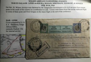 1934 Dar Es Salaam Tanganyika First Flight  Airmail FFC Cover To Lindi