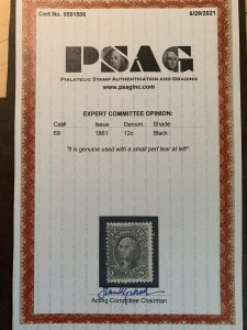 US Scott #69 with PSAG Cert