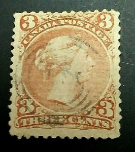 KAPPYSSTAMPS CANADA #33 1868 3c LAID PAPER USED LIGHT CANCEL GS0926