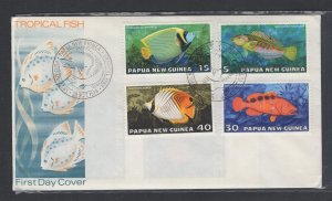 Papua New Guinea #442-45 (1976 Tropical Fish set) unaddressed cachet FDC