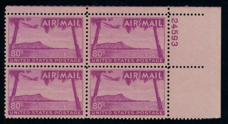 US Stamp #C46 Diamond Head 80c, Plate Block of 4 - MNH - CV $19.00