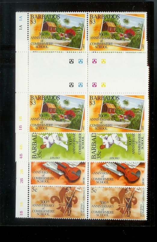 BARBADOS Sc#896-899 Complete Mint Never Hinged GUTTER BLOCK Set