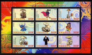 RWANDA - 2011 - Mushrooms & Disney Characters #1-Perf 9v Sheet-MNH-Private Issue