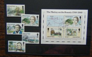 Isle of Man 1989 Bicentenary of the Mutiny on the Bounty set & M/S Used 