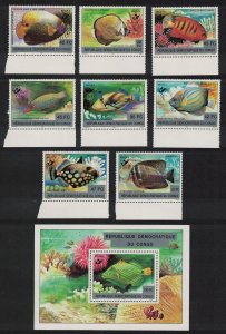 DR Congo Fish 8v+MS Ovpt 'Belgica' COMPLETE RARR 2001 MNH