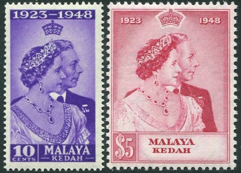 MALAYA(KEDAH)-1948 Royal Silver Wedding Set Sg 70-71 LIGHTLY MOUNTED MINT V33405