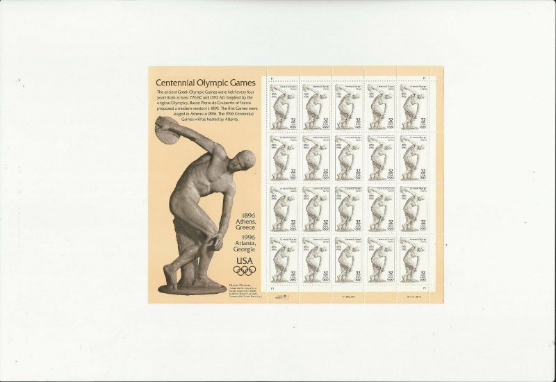 US Stamps/Postage/Sheets Sc #3087 Olympics Centennial MNH F-VF OG FV $6.40