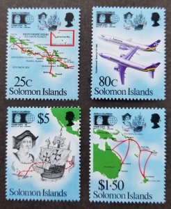 Solomon Islands Columbus 1992 Aviation Airplane Sailing Ship Boat Map (stamp MNH