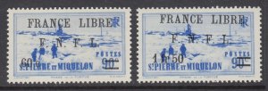 St Pierre & Miquelon Sc 251,252 MNH. 1942 60c & 1.50fr on 90c Explorers, VF