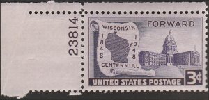 # 957 MINT NEVER HINGED ( MNH ) WISCONSIN STATEHOOD 100TH ANNIV.