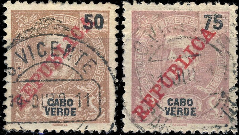 CAP VERT / CABO VERDE - 1911  S. VICENTE  cds on Mi.92/3 50R & 75R REPUBLICA