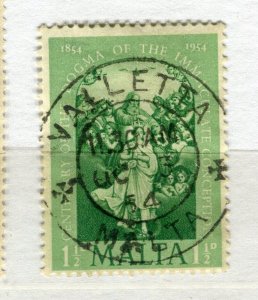 MALTA; 1954 early QEII issue fine used 1.5d. value fine POSTMARK