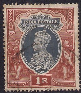 India 1937 - 40 KGV1 1r Slate & Brown used SG 259 ( D589 )