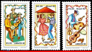 1820-22 BRAZIL 1982 LUBRAPEX, PHILATELIC EXHIBITION, MUSIC MI# 1924-26, SET MNH