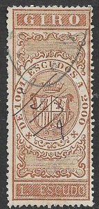 CUBA 1868 1e GIRO Bill of Exchange Revenue CA5 Used