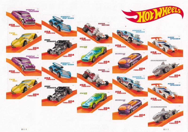 U.S. Forever Hot Wheels Sc #5321-5330 MNH, 60c, Sheet/20 (S19386)