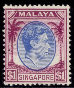 SINGAPORE GVI SG13, $1 blue & purple, FINE USED.