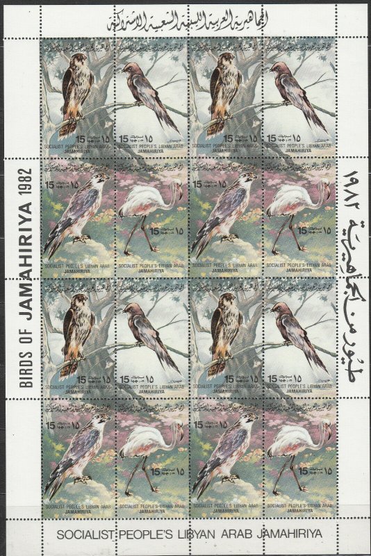 Libya - 1982 Fauna Birds sheet of 16 Sc# 1023 - MNH